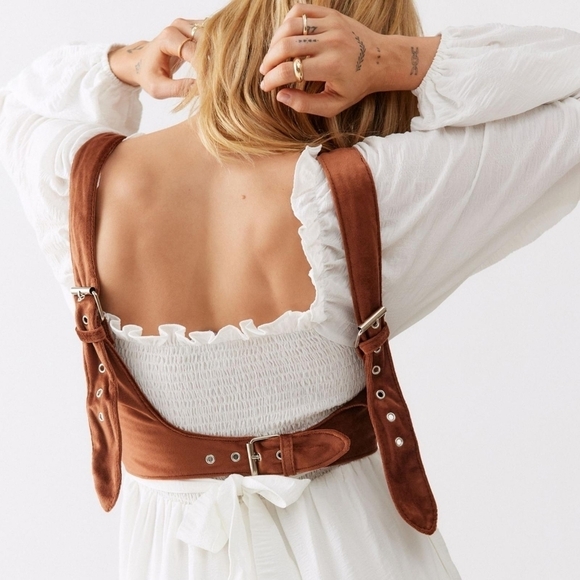 Urban Outfitters Sequoia Mushroom Embroidered Harness brown velvet sz large NEW - Picture 2 of 9
